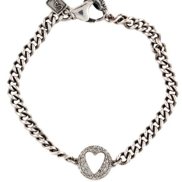 SHERYL LOWE DIAMOND 0.33 CTW STERLING SILVER OPEN HEART CHARM LINK BRACELET - Picture 6 of 9